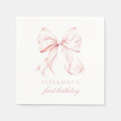 Roze boog eerste verjaardag meisje servet (Voorkant)