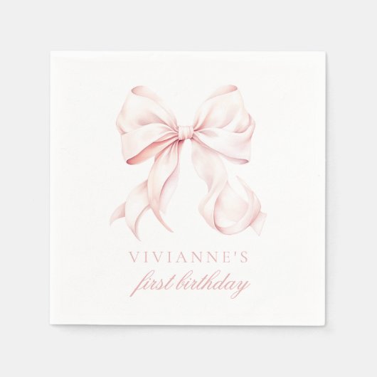 Roze boog eerste verjaardag meisje servet (Voorkant)