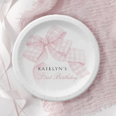 Roze boog eerste verjaardag papieren bordje