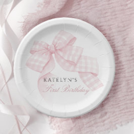 Roze boog eerste verjaardag papieren bordje