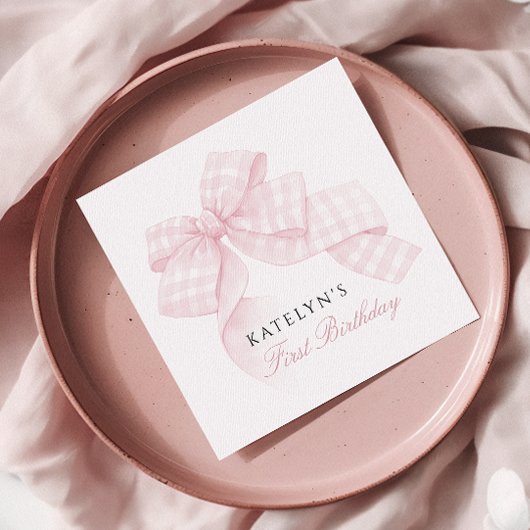 Roze boog eerste verjaardag servet