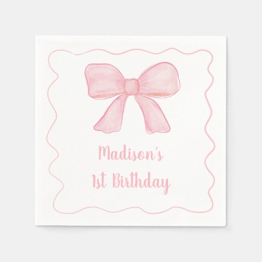 Roze boog eerste verjaardag servet (Voorkant)