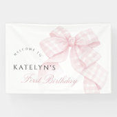 Roze boog eerste verjaardag spandoek (Horizontaal)