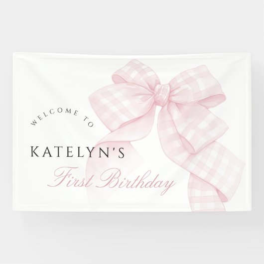 Roze boog eerste verjaardag spandoek (Horizontaal)