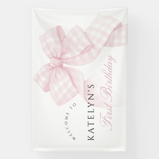 Roze boog eerste verjaardag spandoek (Verticaal)