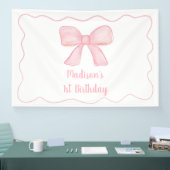 Roze boog eerste verjaardag spandoek (Beurs)