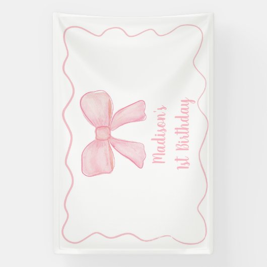 Roze boog eerste verjaardag spandoek (Verticaal)