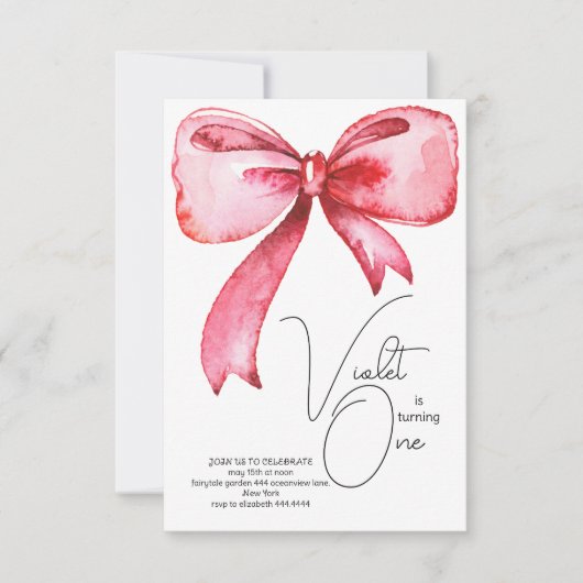 Roze boog eerste verjaardag uitnodiging (Voorkant)