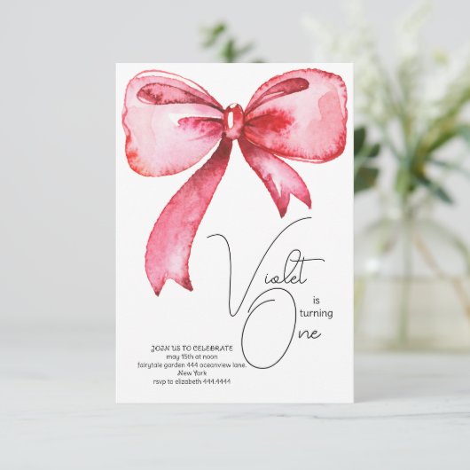 Roze boog eerste verjaardag uitnodiging (Staand voorkant)