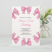 Roze boog eerste verjaardag uitnodiging (Staand voorkant)