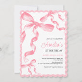 Roze boog eerste verjaardag uitnodiging, een verja kaart (Voorkant)