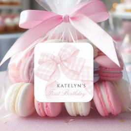 Roze boog eerste verjaardag vierkante sticker