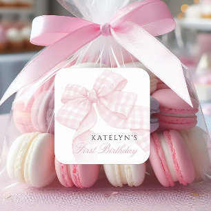 Roze boog eerste verjaardag vierkante sticker