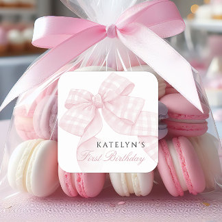 Roze boog eerste verjaardag vierkante sticker