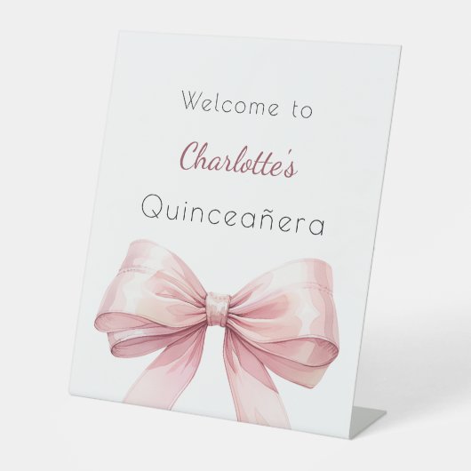 Roze boog elegant Quinceanera welkom Reclamebord Met Voetstuk (Voorkant)