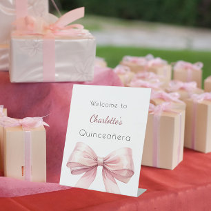 Roze boog elegant Quinceanera welkom Reclamebord Met Voetstuk