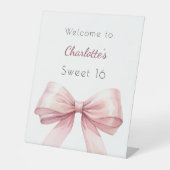 Roze boog elegant Sweet 16 welkom Reclamebord Met Voetstuk (Voorkant)
