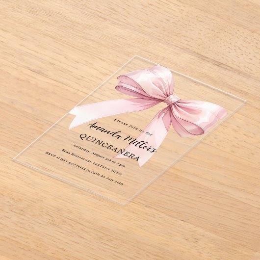 Roze boog elegante Quinceanera luxe helder Acryl Uitnodigingen (Laagn)