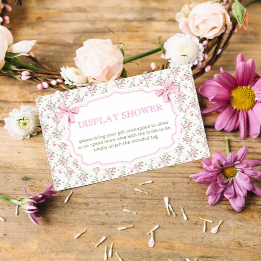 Roze Boog en Bloemen Display Douche Informatiekaartje