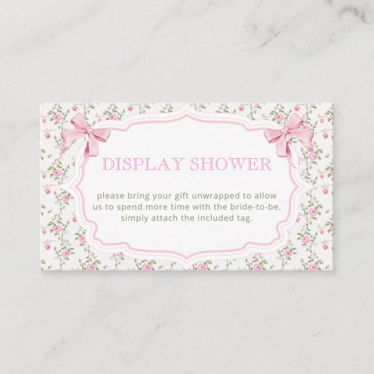 Roze Boog en Bloemen Display Douche Informatiekaartje (Voorkant)