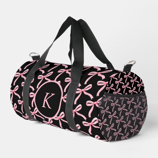 Roze Boog en Blok Monogram Dans Duffel Bag Plunjezak (Rechterhoek)