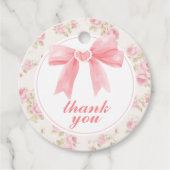 Roze boog en gingham preppy baby shower bedankjes labels (Voorkant)