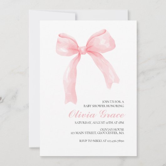 Roze boog en gingham preppy baby shower kaart (Voorkant)