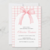 Roze boog en gingham preppy baby shower kaart (Voorkant)