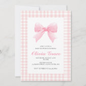 Roze boog en gingham preppy baby shower kaart (Voorkant)