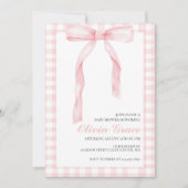 Roze boog en gingham preppy baby shower kaart (Voorkant)