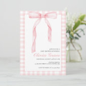 Roze boog en gingham preppy baby shower kaart (Staand voorkant)