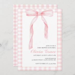 Roze boog en gingham preppy baby shower kaart