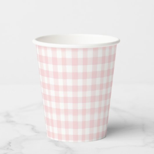 Roze boog en gingham preppy baby shower papieren bekers (Voorkant)