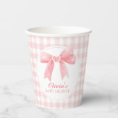 Roze boog en gingham preppy baby shower papieren bekers (Voorkant)
