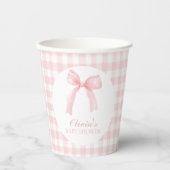 Roze boog en gingham preppy baby shower papieren bekers (Voorkant)