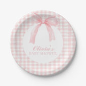 Roze boog en gingham preppy baby shower papieren bordje (Voorkant)