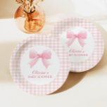 Roze boog en gingham preppy baby shower papieren bordje<br><div class="desc">Preppy baby shower met roze strik en ping gingham.</div>