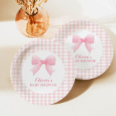 Roze boog en gingham preppy baby shower papieren bordje