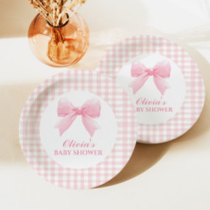 Roze boog en gingham preppy baby shower papieren bordje