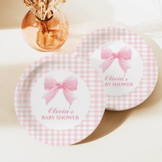 Roze boog en gingham preppy baby shower papieren bordje