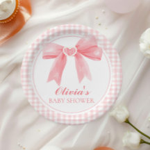 Roze boog en gingham preppy baby shower