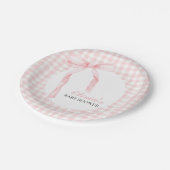 Roze boog en gingham preppy baby shower papieren bordje (Gekanteld)