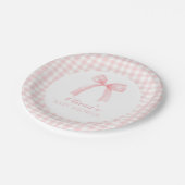 Roze boog en gingham preppy baby shower papieren bordje (Gekanteld)