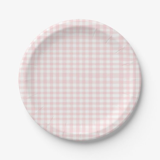 Roze boog en gingham preppy baby shower papieren bordje (Voorkant)