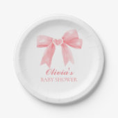 Roze boog en gingham preppy baby shower papieren bordje (Voorkant)