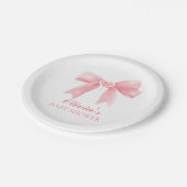 Roze boog en gingham preppy baby shower papieren bordje (Gekanteld)