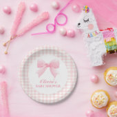 Roze boog en gingham preppy baby shower papieren bordje (Feest)