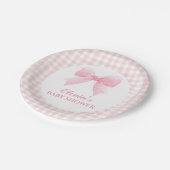 Roze boog en gingham preppy baby shower papieren bordje (Gekanteld)