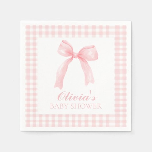 Roze boog en gingham preppy baby shower servet (Voorkant)
