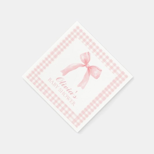 Roze boog en gingham preppy baby shower servet (Hoek)